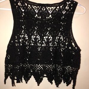 Timing Black Embellished Cropped Tank Top